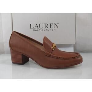 LAUREN Ralph Lauren Winslet Loafer Pumps Burnished Leather Polo Tan SIZE 8.5
